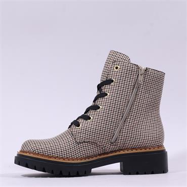Rieker Laced Biker Boot - Beige Combi